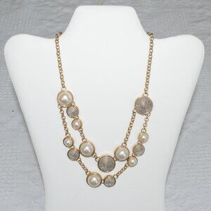 Etienne Aigner Necklace Gold Tone With Faux White Pearl